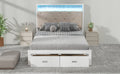 Wood Full Size Platform Bed With Upholstered Headboard And Led And 2 Drawers, Antique White Box Spring Not Required Full Antique White Wood Bed Frame Solid Wood Mdf