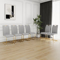 Modern Dining Chairs With Faux Leather Padded Seat Dining Living Room Chairs Upholstered Chair With Gold Metal Legs Design For Kitchen, Living, Bedroom, Dining Room Side Chairs Set Of 6 Grey Metal