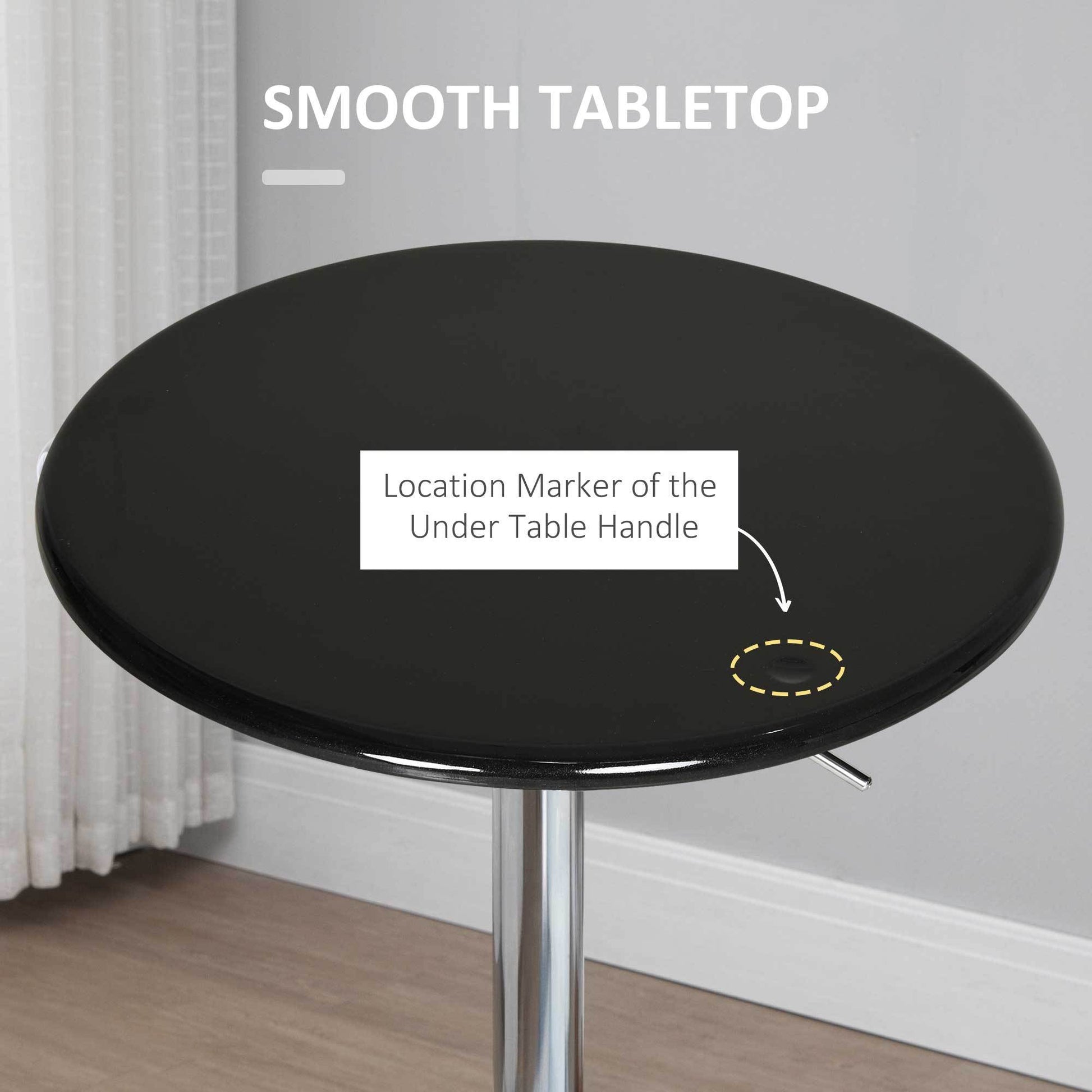 Homcom Round Bar Table With Metal Base, Adjustable Counter Height Pub Table, 29.5" 38.25" H Tall Bistro Table, Black, Silver Black Steel