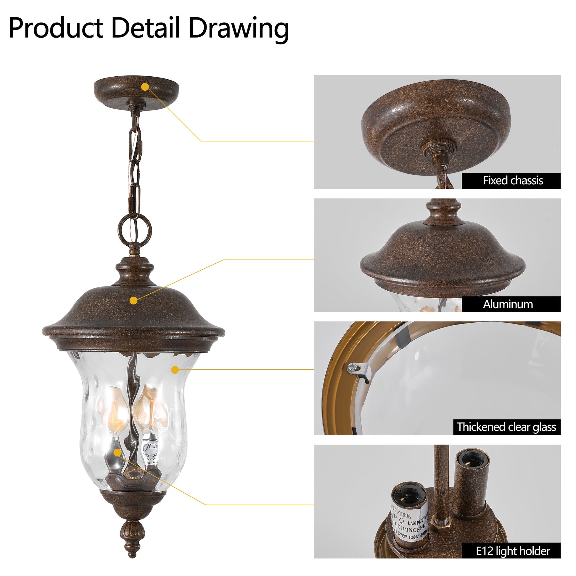 Rustic Outdoor Hanging Lantern, Weatherproof Vintage Pendant Light With Clear Glass Shade, Waterproof Exterior Lighting Fixture For Porch, Patio, Or Garden One Piece&No Bulb Brown Bronze