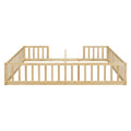 Double Twin Floor Bed With Fence, Guardrails, Without Door, Natural Twin Natural American Design Pine