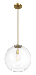 Gleam Single Light Pendant Lamp With Clear Globe Glass Satin Brass Clear,Gold Ceiling Lights Brass,Glass