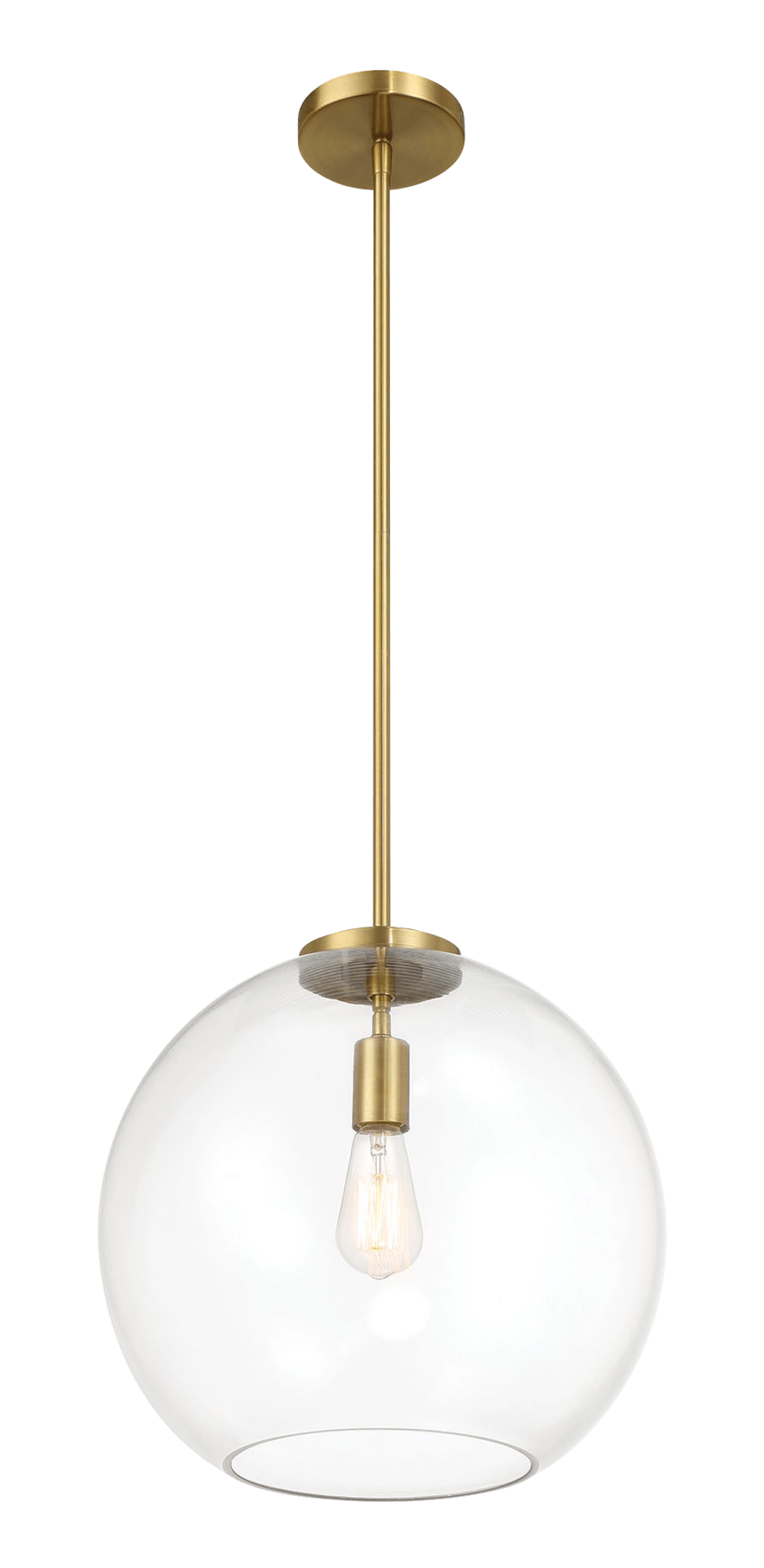 Gleam Single Light Pendant Lamp With Clear Globe Glass Satin Brass Clear,Gold Ceiling Lights Brass,Glass