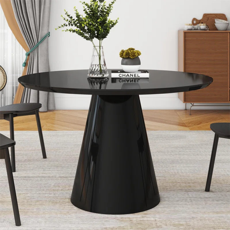 Modern Black High Gloss Minimalist Round Dining Table Black Desk And Hutch Dining Room Minimalist,Modern Freestanding Round Kitchen & Dining Tables Glossy Round Mdf Pedestal