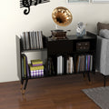 2 Floor Sliding Door Audio Record Rack Stands Black Wood