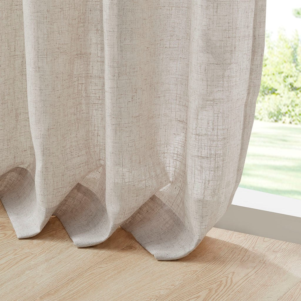 Linen Blend Light Filtering Curtain Panel Pair 2 Pcs Window Panels Natural Polyester