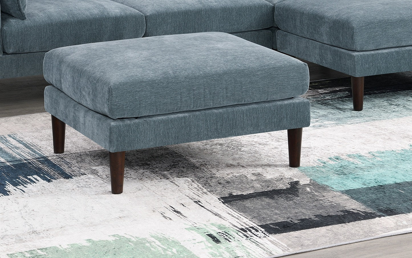 Beautiful Mineral Color Ottoman Morgan Fabric 1Pc Ottoman Soft Cushion Wood Legs Living Room Furniture Grayish Wood Primary Living Space Classic,Contemporary,Modern Rectangle Fabric