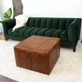 Mallory Mid Century Square Genuine Leather Upholstered Ottoman In Tan 27.5