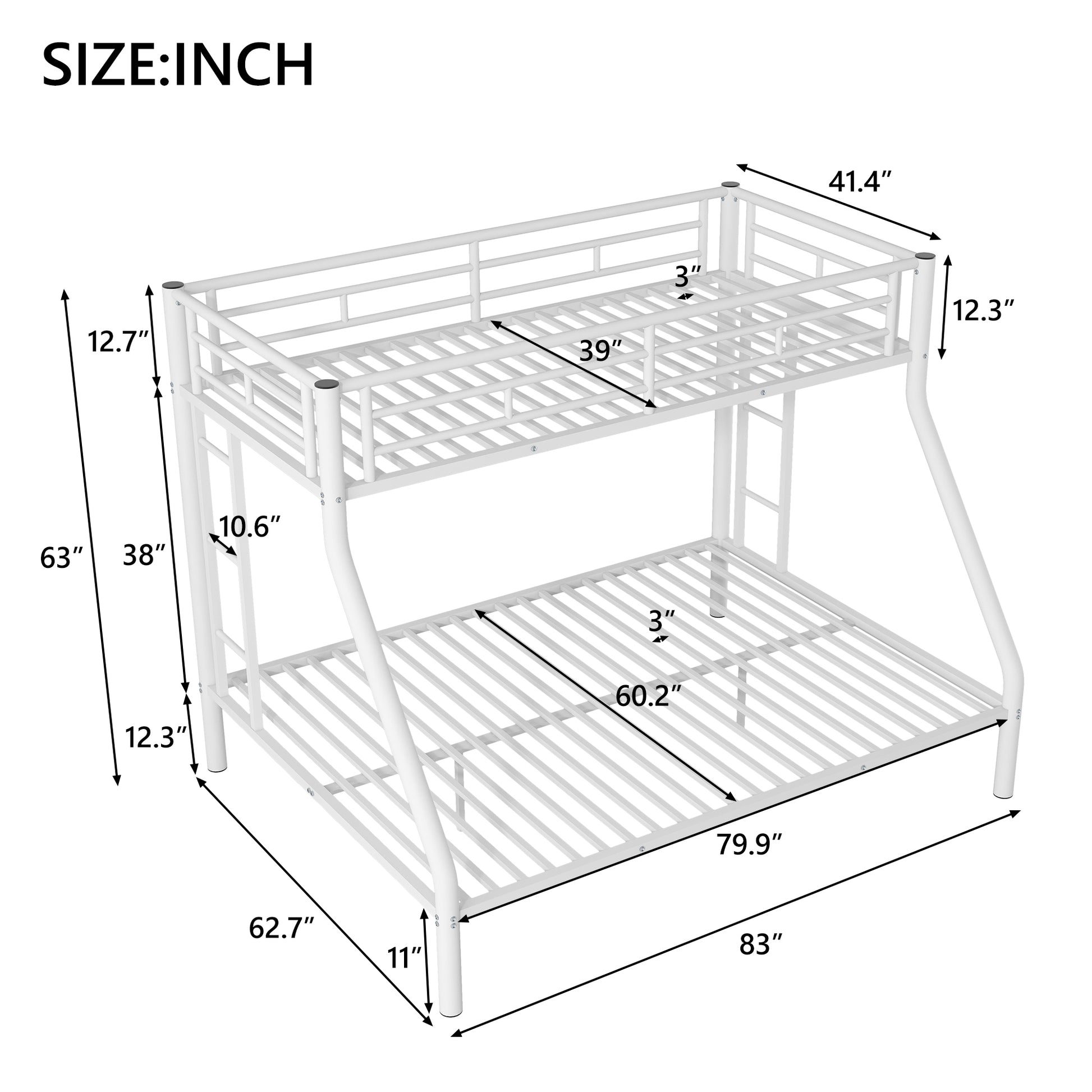Twin Xl Over Queen Metal Bunk Bed With Ladder And Guardrails, White Expected Arrival Time: 9.7 Box Spring Not Required Twin Xl White Metal Metal