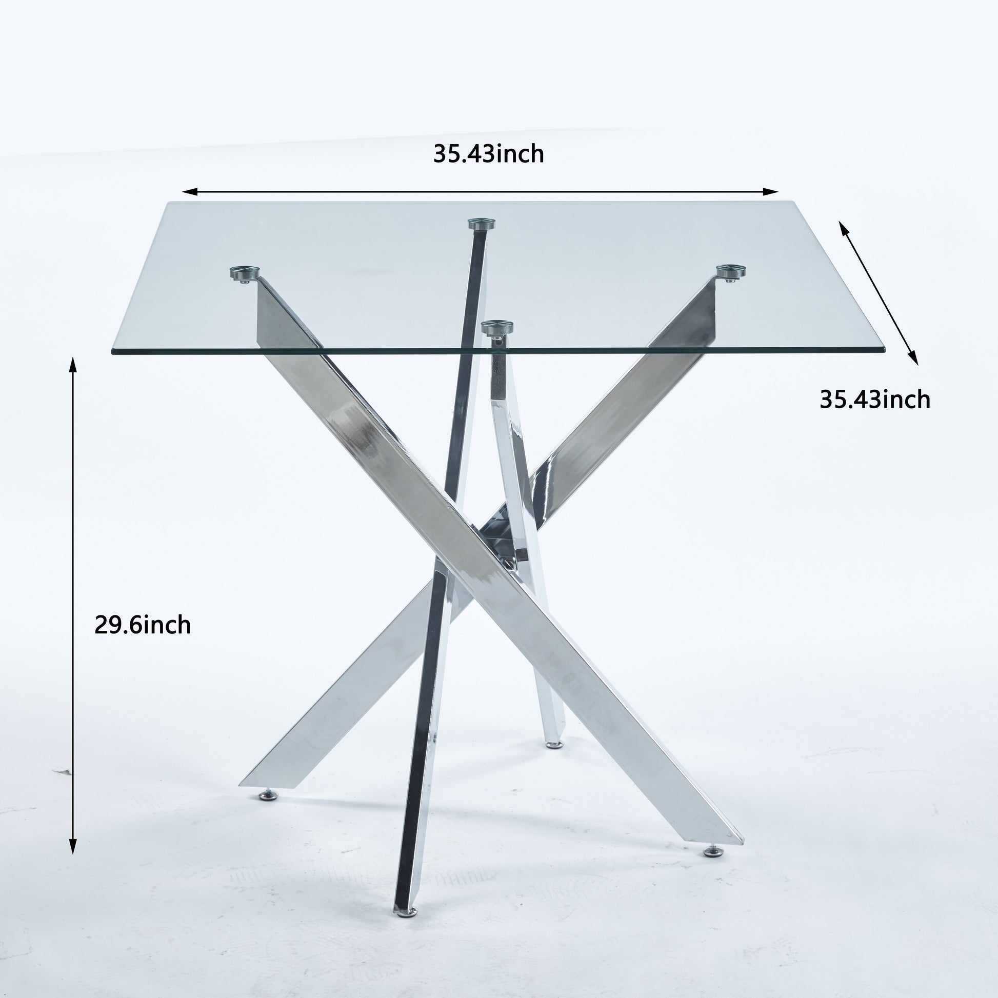 Dining Table With Cross Metal Leg And Tempered Glass,Modern Space Saving Kitchen Table For Living Room,Chrome Legssquare Table,90X90X75Cm Chrome Glass Metal