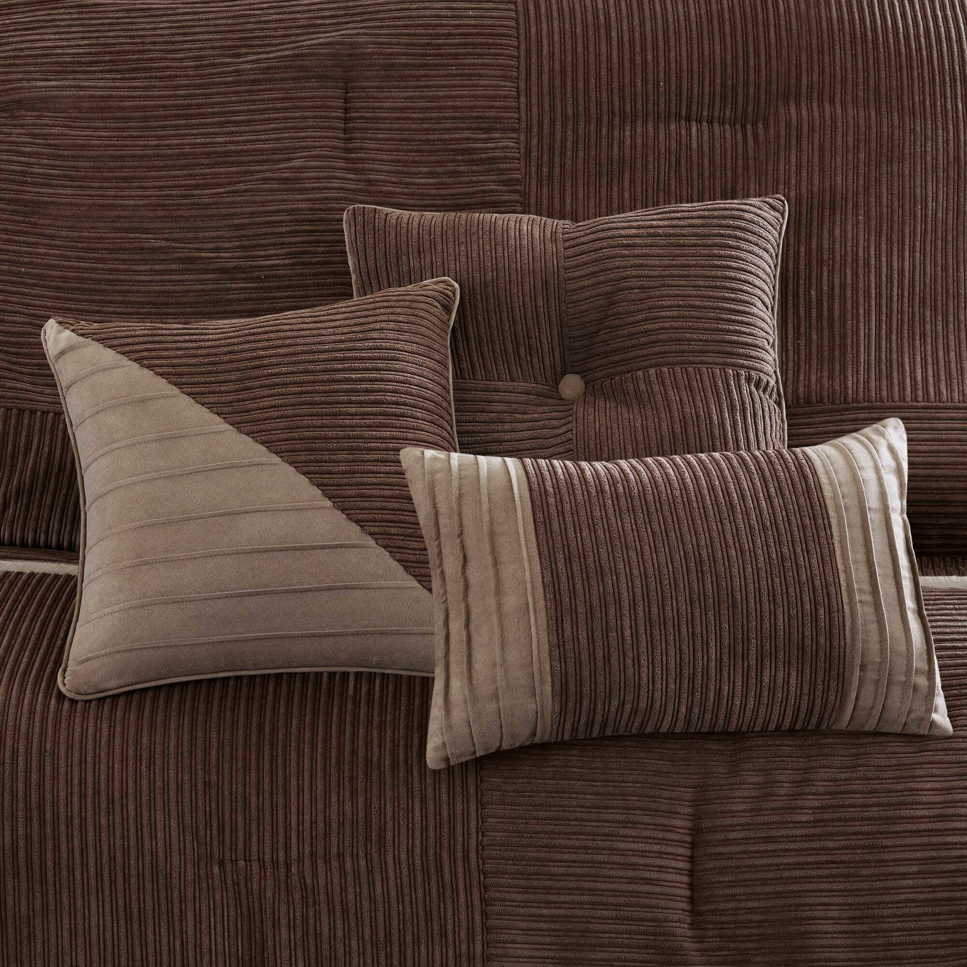 7 Piece Micro Corduroy Comforter Set Brown King Brown Polyester
