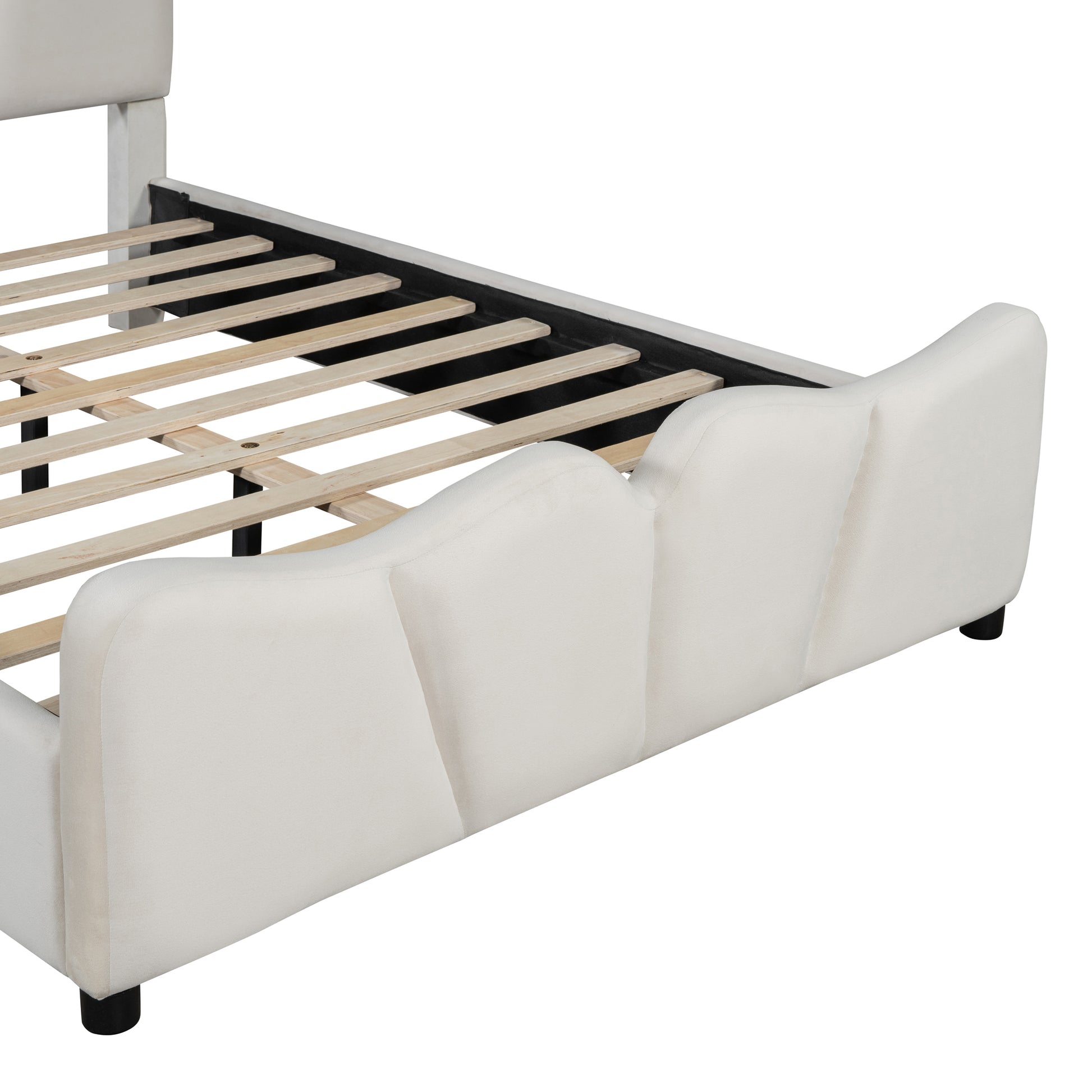 Full Size Upholstered Platform Bed Velvet Upholstered Bed, Beige Full Beige Velvet