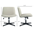 Homcom Wide Office Chair, Armless Office Desk Chair, Computer Fabric Vanity Chair With Adjustable Height, Beige Beige Polyester
