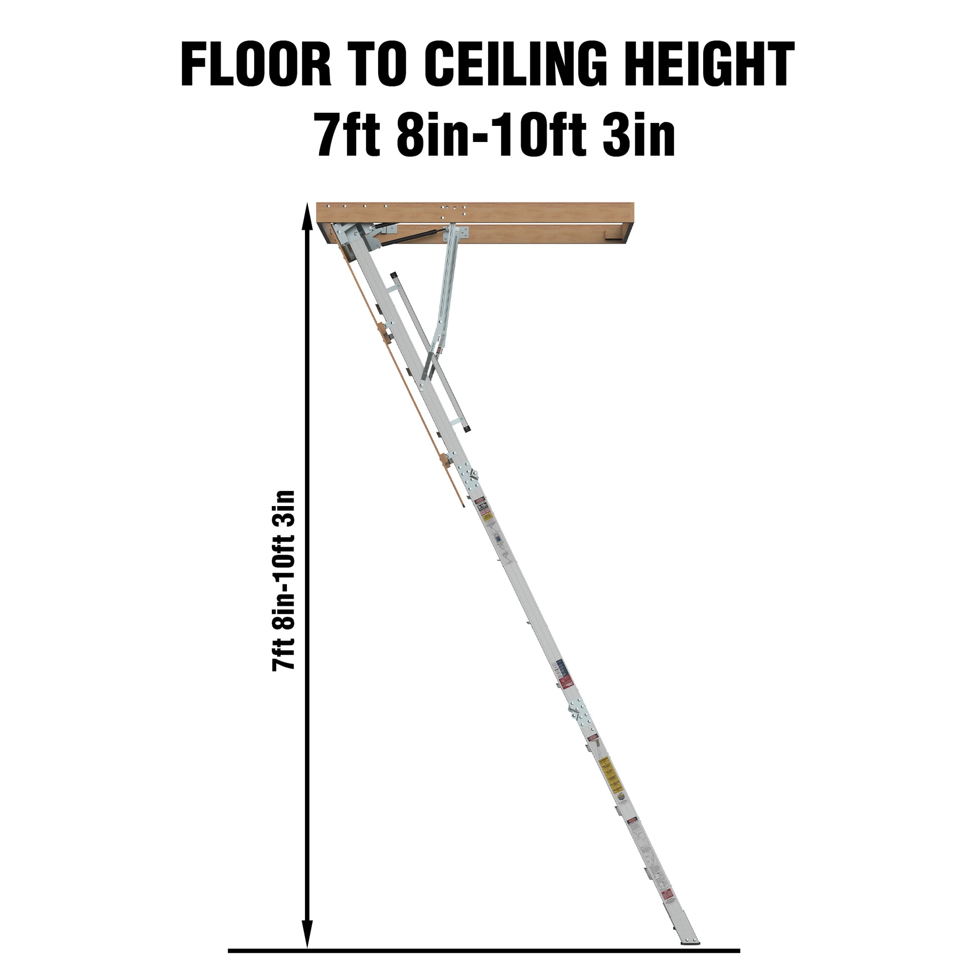 Household Aluminum Attic Ladder 25" X 54" ,375 Lbs Capacity, 7'8" 10'3" Ceiling Height Grey Aluminium Alloy