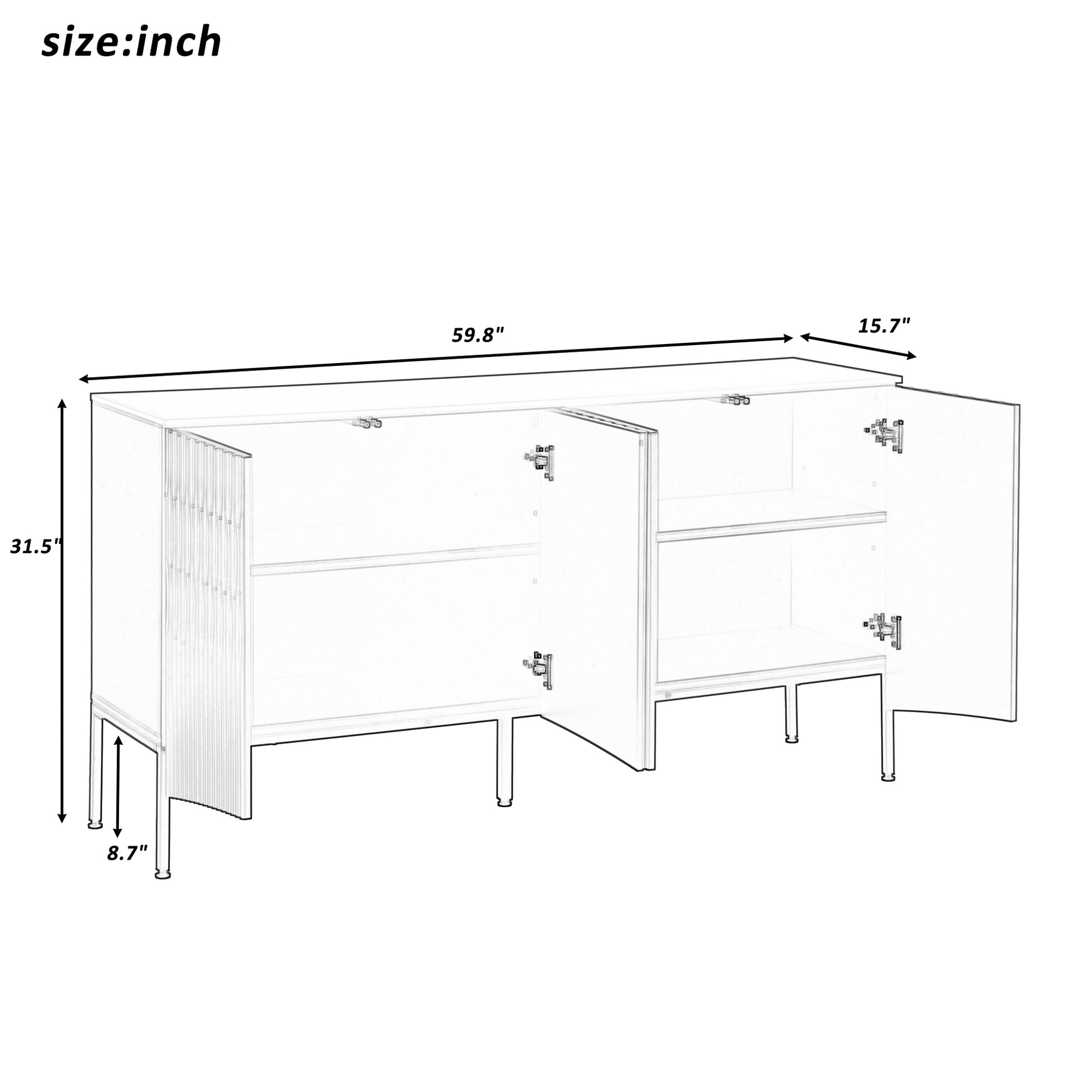 Elegant Sideboard Featuring Curved Bottom Doors With Arched Groove Design In A Stylish Four Door Layout,Suitable For Living Rooms,Entrance And Study Black Primary Living Space American Design Mdf