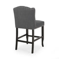 Vienna Contemporary Fabric Tufted Wingback 27 Inch Counter Stools, Set Of 2, Charcoal And Dark Brown Charcoal Fabric