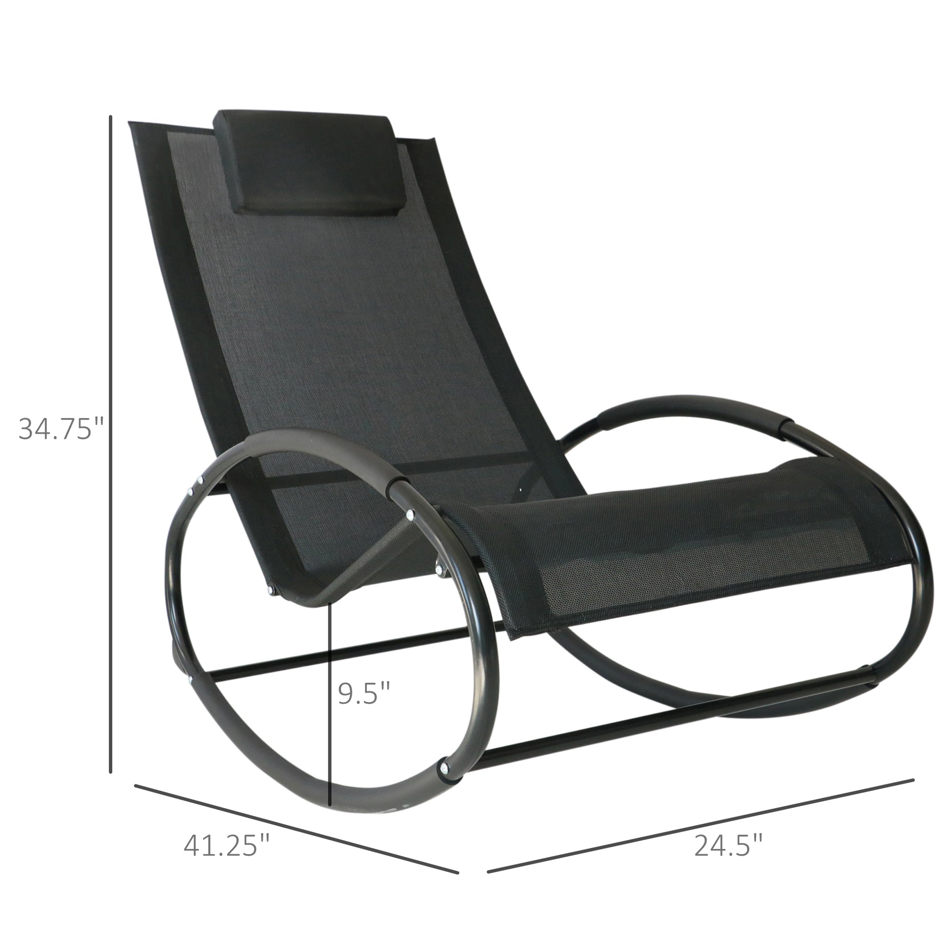 Outsunny Pool Lounger, Outdoor Rocking Lounge Chair For Sunbathing, Pool, Beach, Porch With Pillow & Cool Mesh, Sun Tanning Rocker, Black Black Steel