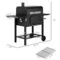 Outsunny Charcoal Grill, Bbq With Adjustable Height, Portable Barbecue With Folding Shelves, Thermometer, Bottle Opener & Wheels For Outdoor Camping, Picnic, Patio, Backyard, Black Black Steel