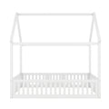 Full Size Wood House Bed With Fence And Door, White Old Sku: Wf303134Aak Box Spring Not Required Full White Wood Bedroom Bed Frame Pine
