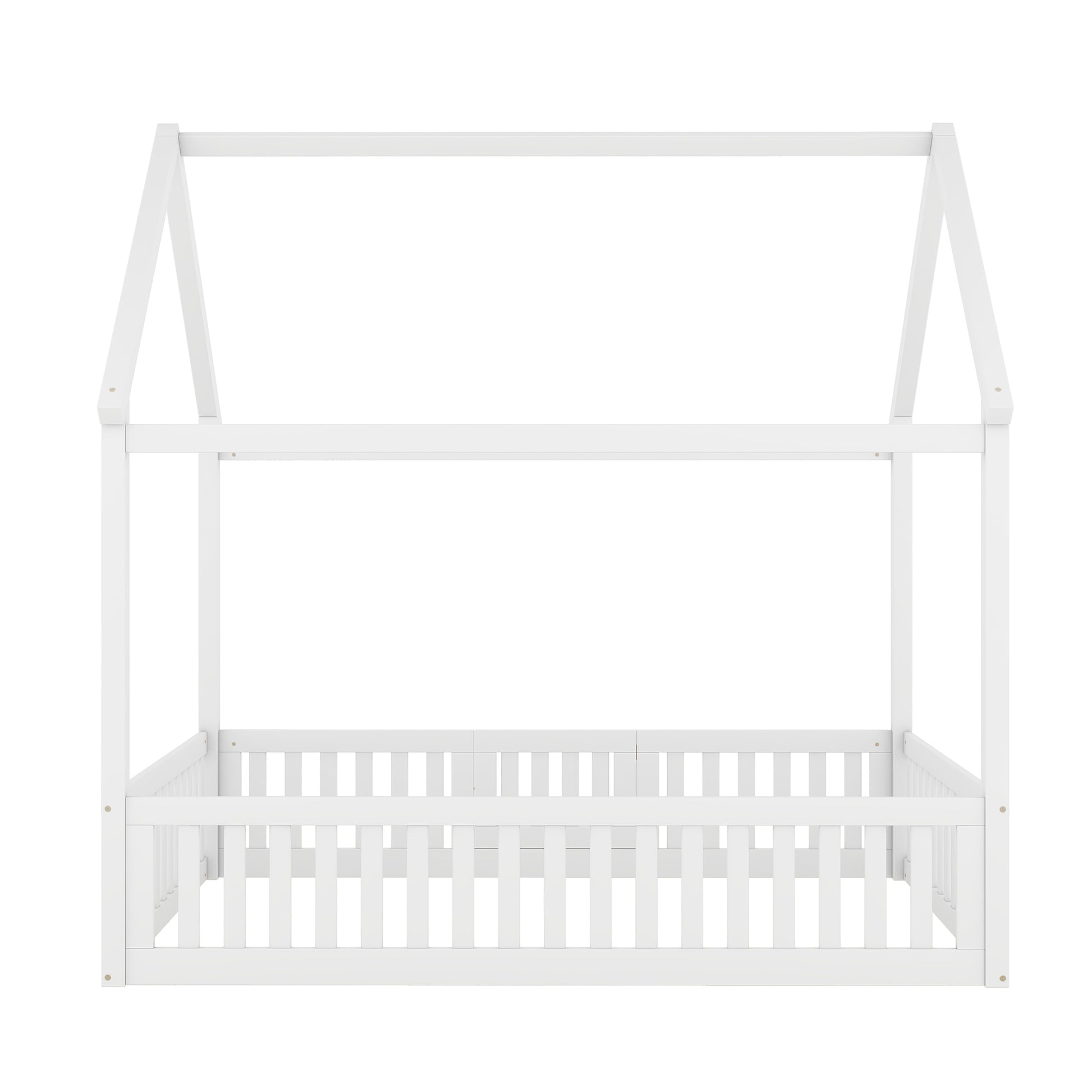 Full Size Wood House Bed With Fence And Door, White Old Sku: Wf303134Aak Box Spring Not Required Full White Wood Bedroom Bed Frame Pine