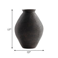 Dale 17 Inch Round Polyresin Vase, Tightly Ribbed Texture, Antique Brown Brown Polyresin