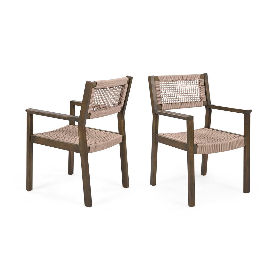 Braided Dining Chair Light Brown Set Of 2 Grey,Light Brown Acacia Wood,Rope