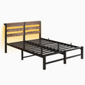 Full Size Metal Bed Frame With Wooden Headboard, Rgb Lights, Charger, Storage Shelf, Noise Free, No Box Spring Needed,Rustic Brown Box Spring Not Required Full Beige Brown Metal Brown Bedroom Bed Frame Metal & Wood