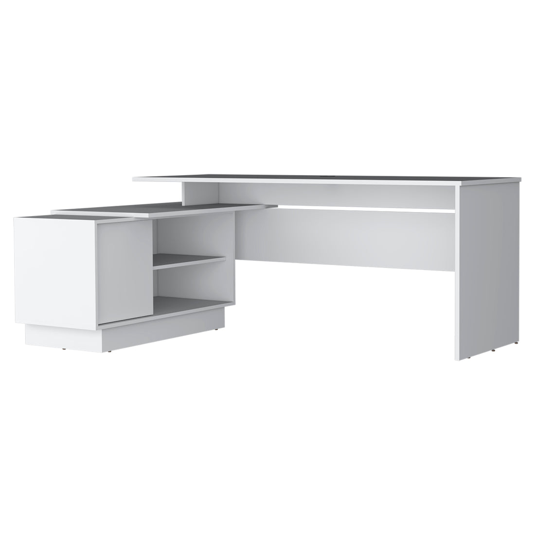 Weir L Shaped Desk In Melamine, White White White Computer Desk Office Minimalist,Modern Freestanding L Shape Shelves Desk Particle Board Melamine