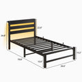 Twin Size Bed Frame Heavy Duty Platform Bed Frame With Headboard, Usb Charging Station, Led Bed, No Box Spring Needed, Mattress Foundation, Strong Steel Slats, Noise Free, Black Box Spring Not Required Twin Black Metal Bedroom Antique,Classic,Modern Bed