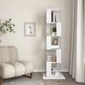 5 Tier Rotating Bookshelf, Floor Rack Simple Bookcase With Acrylic Plate Student Multi Function Creative Bookshelf For Living Room With Anti Toppling Base White Particle Board