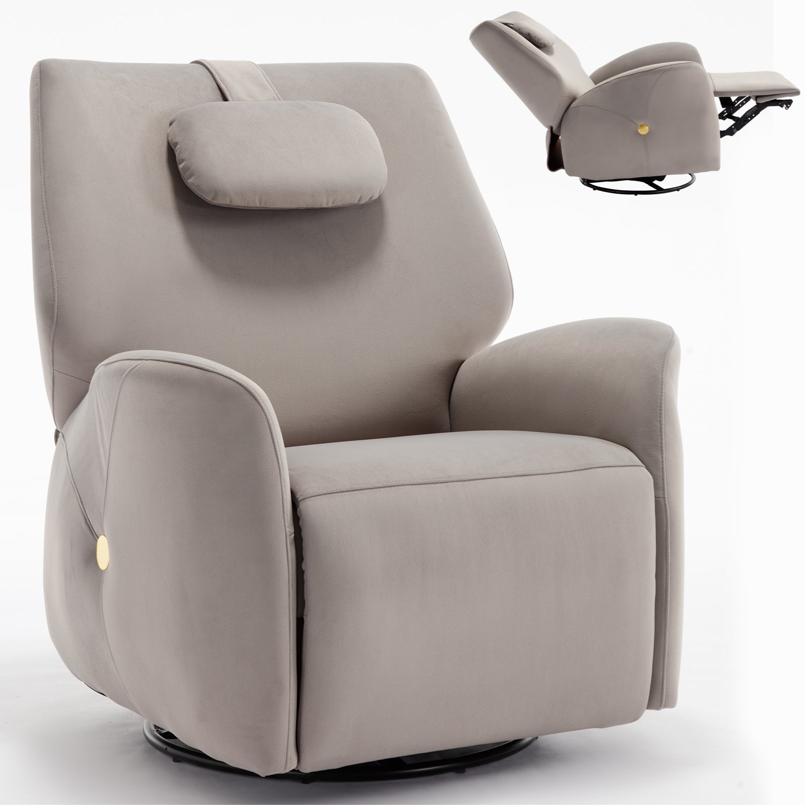 Grey Swivel And Rocker Power Recliner Chair With Lumbar And Neck Support Pillow, Max Swivel Degree 270 , Heavy Duty Motion Mechanism With Usb And Type C Ports Grey Polyester Power Push Button Metal Primary Living Space Medium Firm Tight Back Heavy Duty