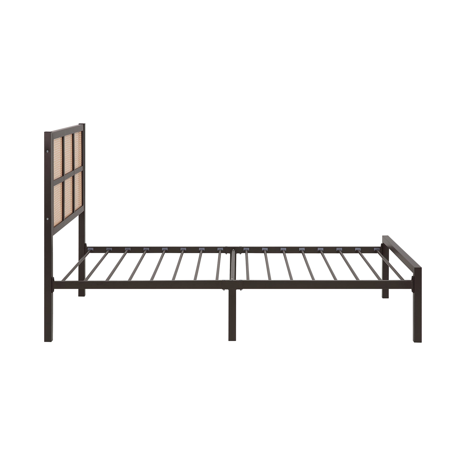 1Pc Twin Platform Bed, Metal Frame Dark Bronze Finish Faux Cane Panel Headboard Casual Coastal Bedroom Furniture, Bed In A Box Box Spring Not Required Twin Bronze Metal Bedroom Casual,Coastal Metal