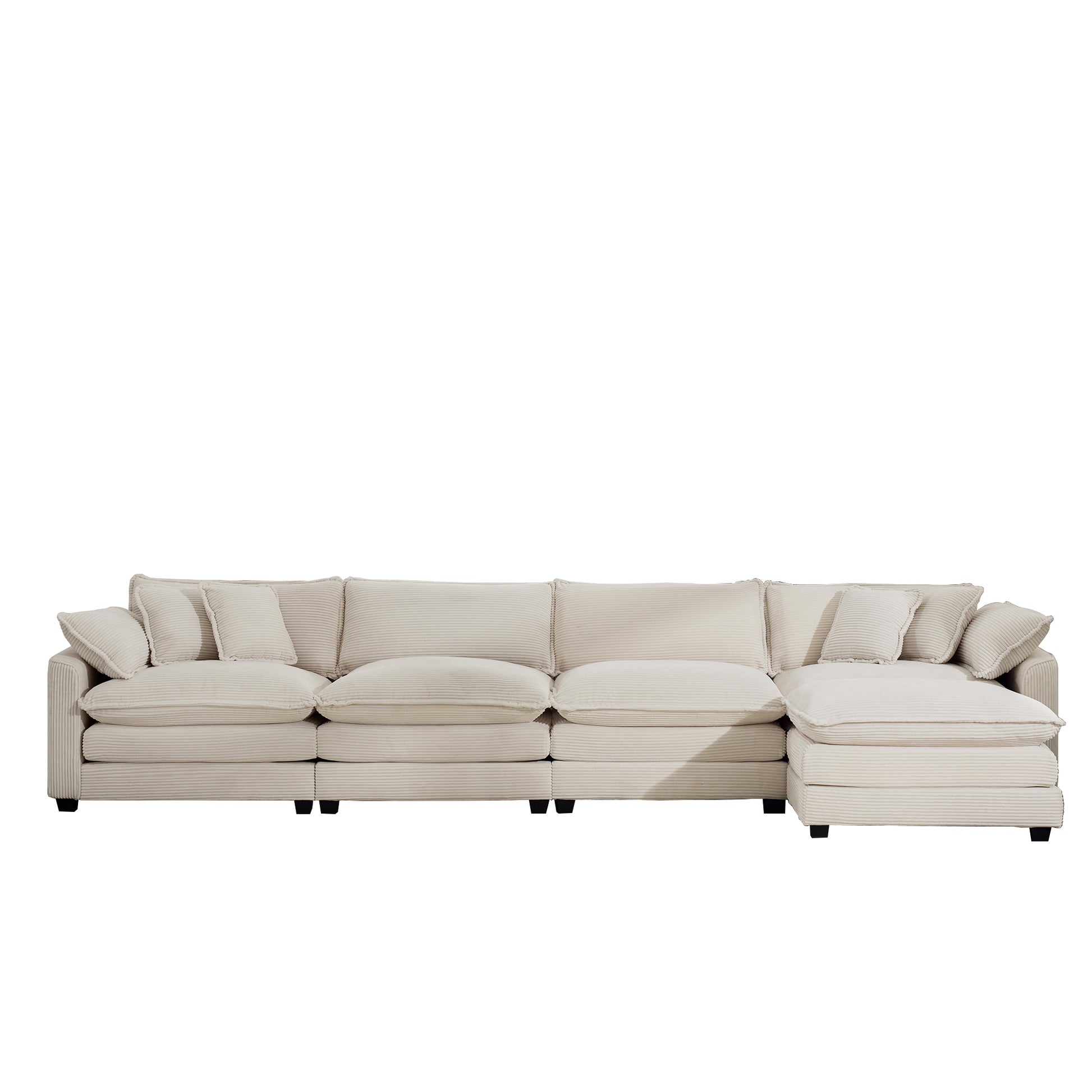 Modern Upholstered L Shape Modular Sectional Sofa, 4 Seater Sofa With With 1 Ottoman, Comfortable Corduroy Fabric Couch Sofa, Light Beige Corduroy Fabirc Beige Corduroy 4 Seat