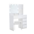 Vanity, Makeup Vanity Desk Set With Mirror & Light, Dressing Table Storage Lots With Power Strip, 3 Lighting Modes With Adjustable Brightness, 37 Inches White With Stool White Drawer 4 Drawers Bedroom Extra Deep Drawers Modern 2 Or Less Mirror Included