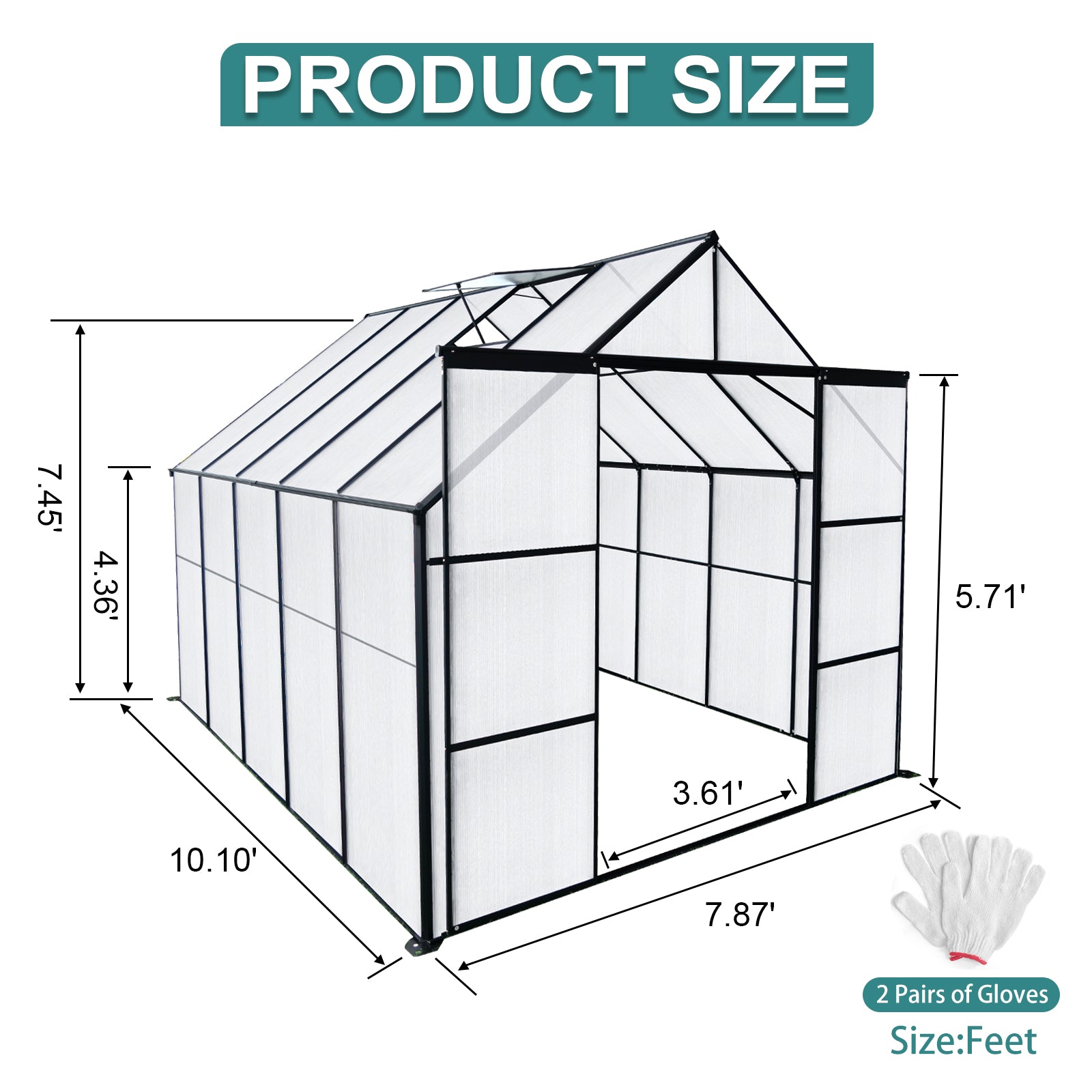 8X10Ft Double Door Polycarbonate Greenhouse Raised Base And Anchor Aluminum Heavy Duty Walk In Greenhouses For Outdoor Backyard In All Season,Black Black Aluminium
