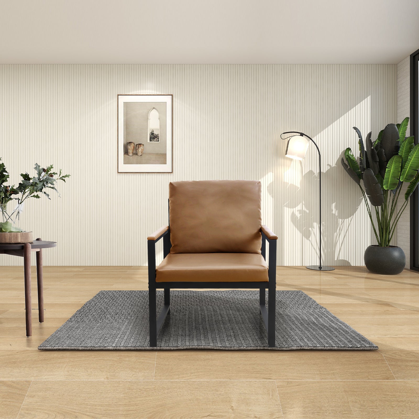 Lounge, Living Room, Office Or The Reception Area Leathaire Accent Arm Chair With Extra Thick Padded Backrest And Seat Cushion Sofa Chairs,Non Slip Adsorption Feet,Sturdy Metal Frame,Light Tan Camel Tech Cloth