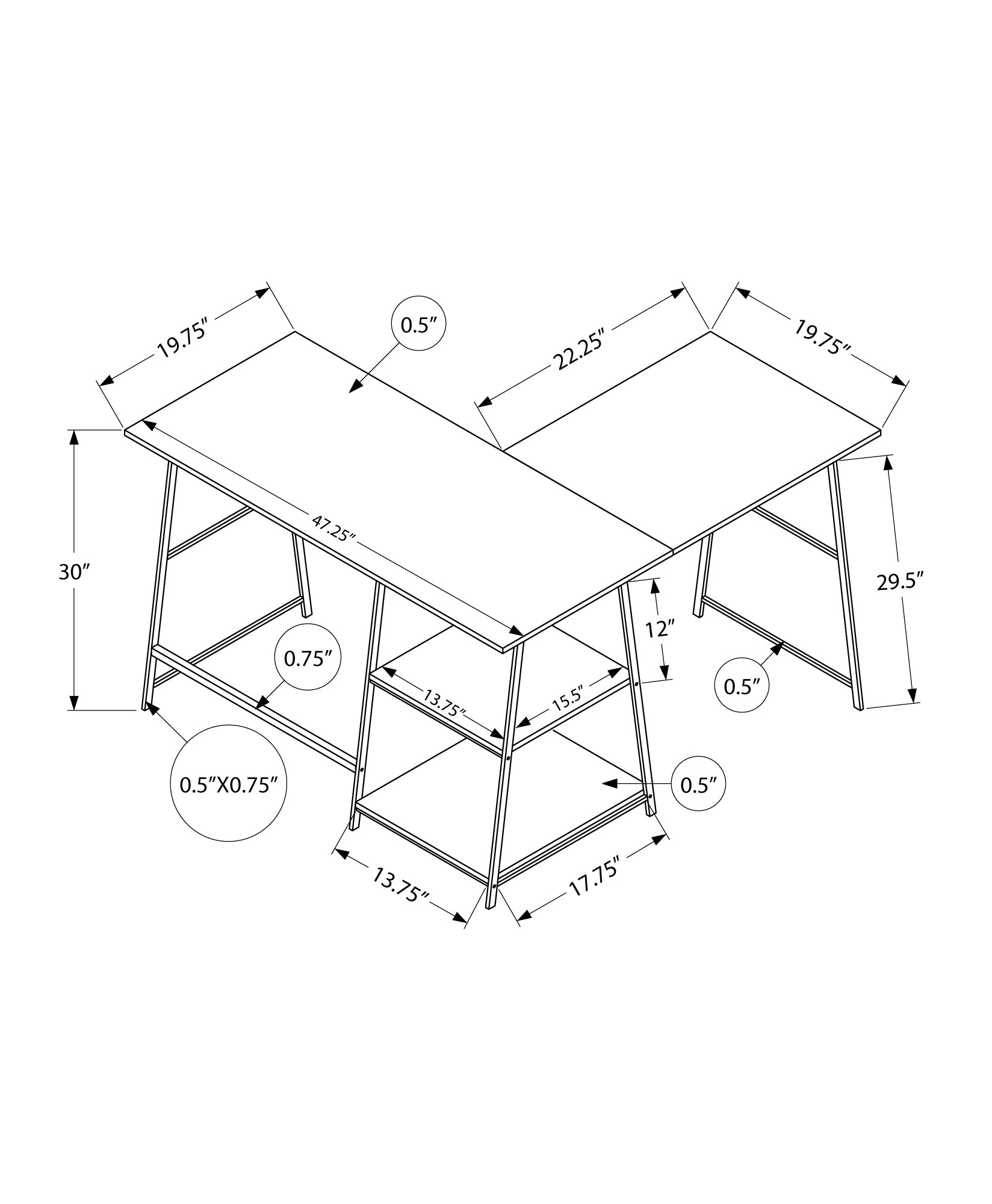 Computer Desk, Home Office, Corner, Storage Shelves, 48"L, L Shape, Work, Laptop, Brown Laminate, Black Metal, Contemporary, Modern Brown Metal