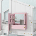 Twin Over Twin House Bunk Bed With Roofwindow, Window Box, Doorwith Safety Guardrails And Ladder, Pink White Twin Pink White Pine