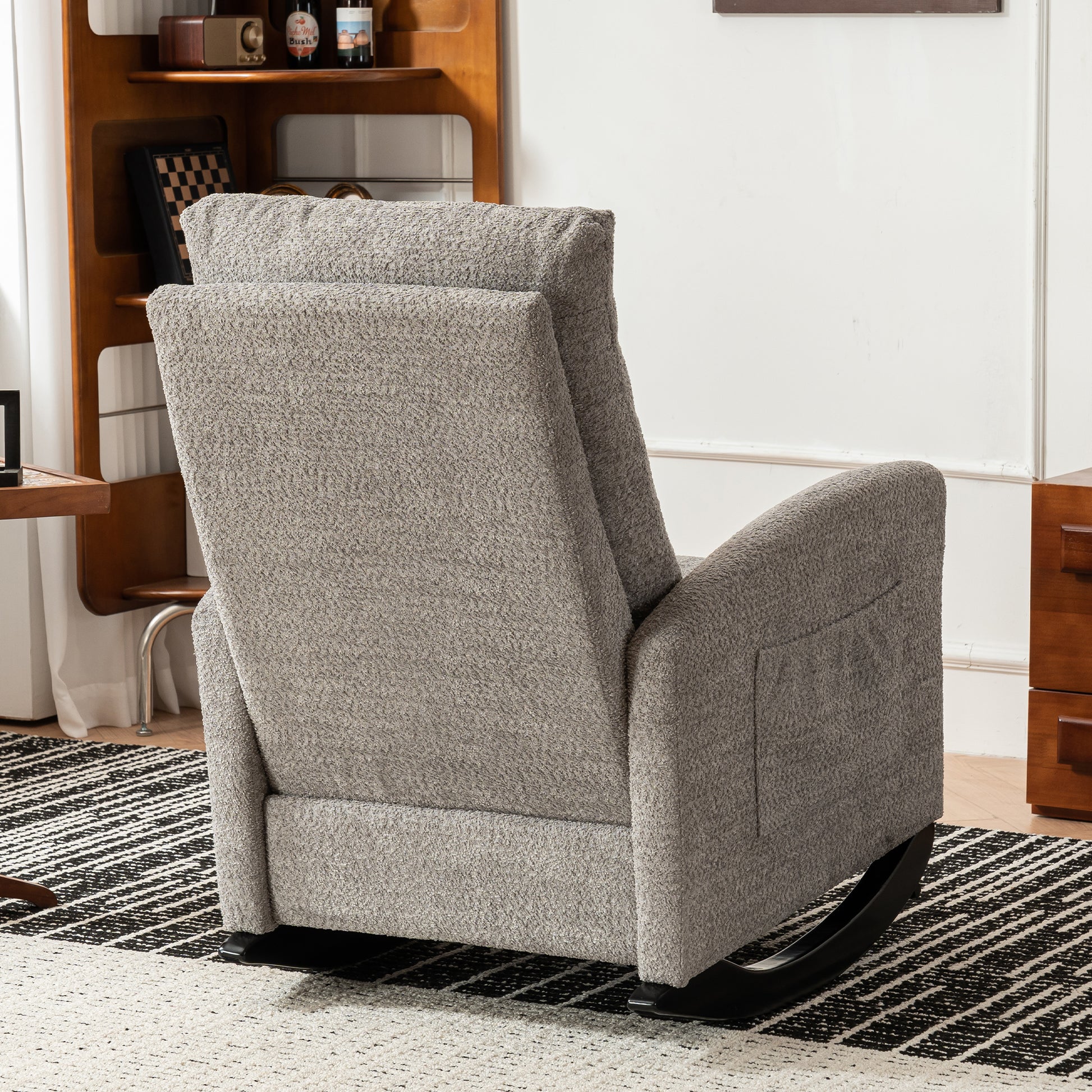 Accent Rocking Chair With Footrest High Back Rubber Wood Rocking Legs Bedroom Living Space Gray Wood