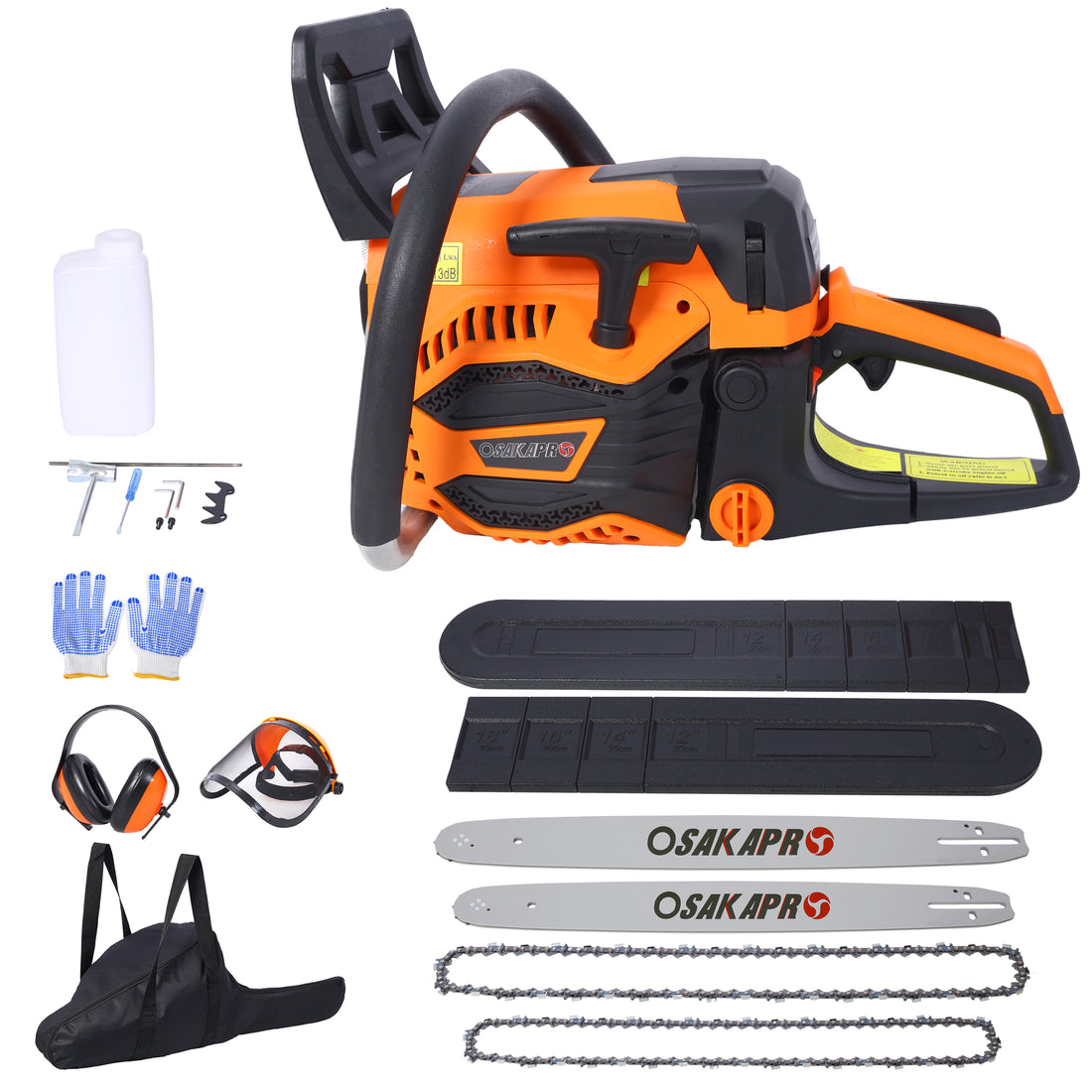 62Cc Gas Powered Chainsaw, 2 Cycle Petrol Handheld Cordless Chain Saw, Gasoline Gas Chainsaws For Tree Wood Cutting,With 18" And 20" Guide Bar And Chain,Safety Kit, Storage Bag, Epa Compliant Orange