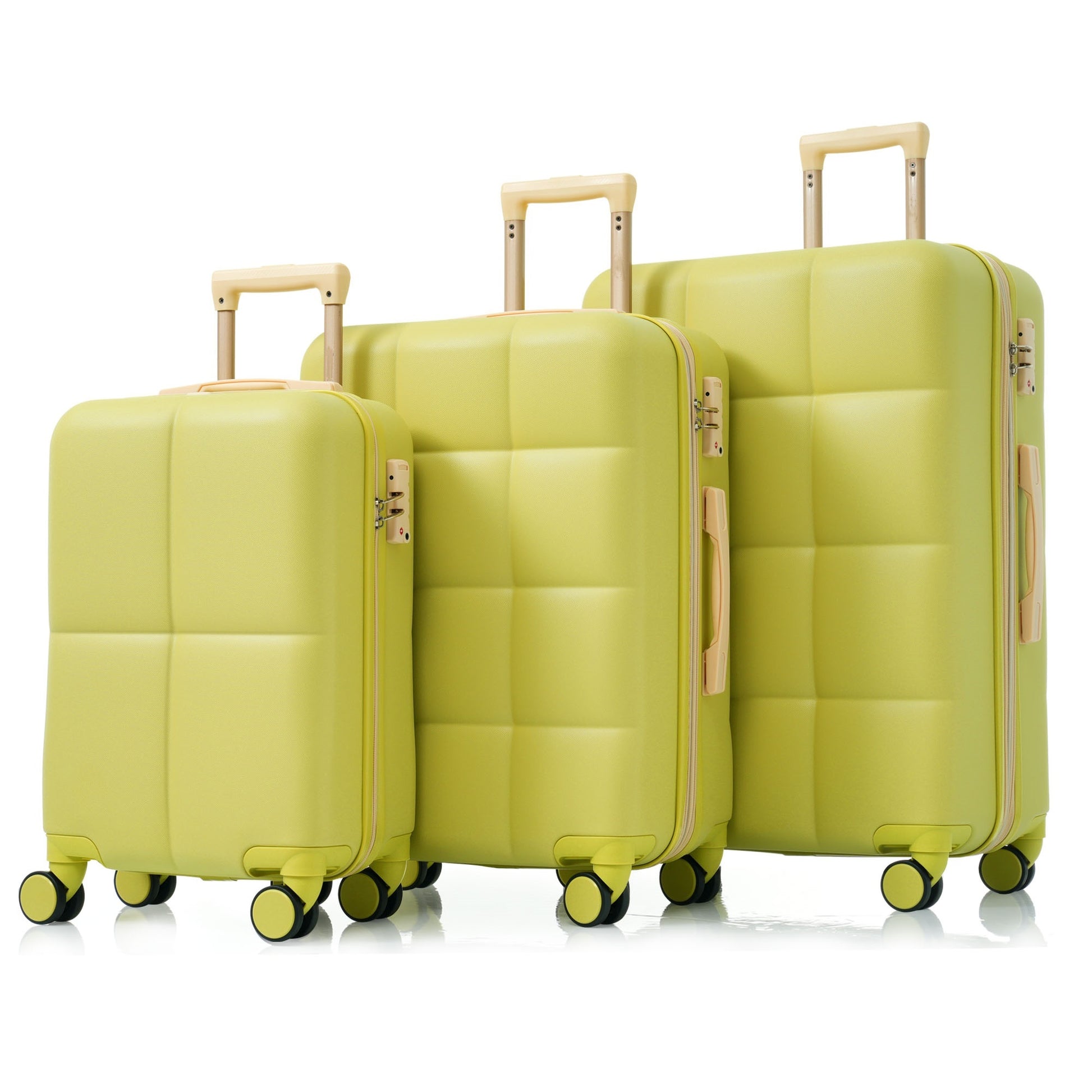 Luggage Set Of 3, 20 Inch With Usb Port, Airline Certified Carry On Luggage With Cup Holder, Abs Hard Shell Luggage With Spinner Wheels, Olive Yellow Yellow Abs