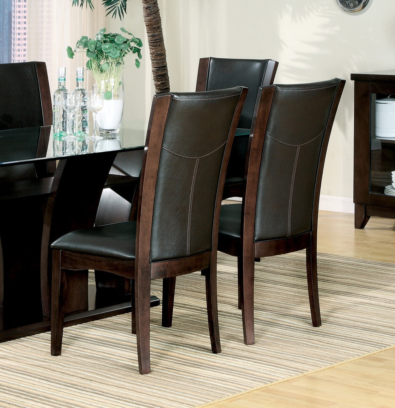 Modern Contemporary Dining Side Chairs Set Of 2 Dark Brown Faux Leather Upholstered Espresso Finish Hardwood Solid Dark Brown,Espresso Dining Room Side Chair Wood