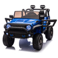 24V Two Seater Kids Ride On Truck Car W Parents Control,200W*2,Seat Width 20.28In,Four Wheel Suspension,Led Lights,Music,Mp3,Bluetooth,Two Independent Seat Belts,Suitable For Off Road For Kids Aged 3 Blue 100 149 Lbs Polypropylene