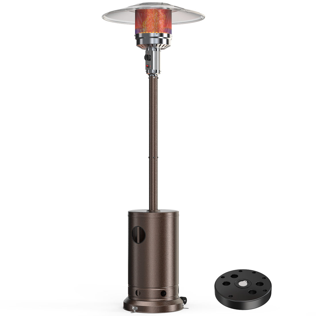 48,000 Btu Propane Patio Heater With Sand Box, Table, Double Layer Stainless Steel Burner And Safety Protection System, Outdoor Heater With Wheels For Home&Commercial Use In Backyard, Garden Brown