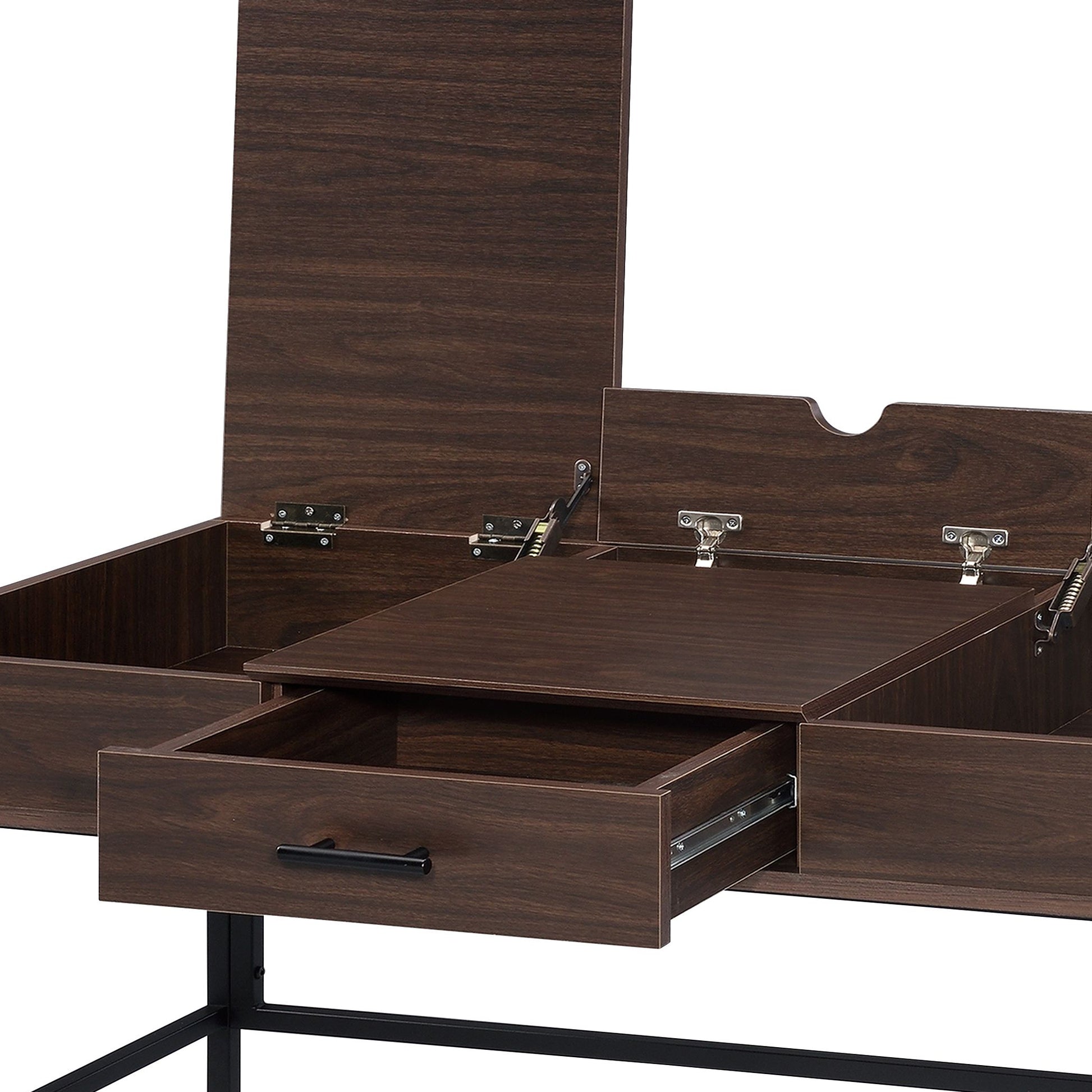 Verster Oak & Black Finish Writing Desk W Usb Black,Oak Metal,Synthetic Wood