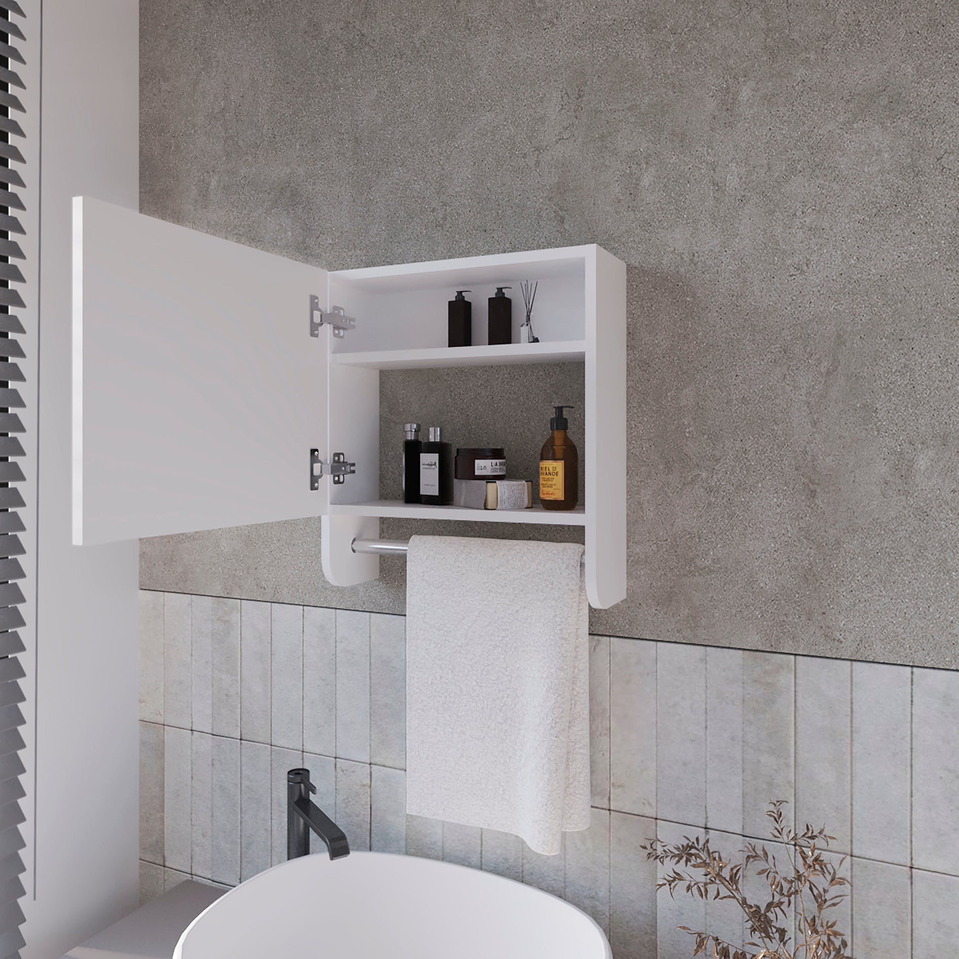 Pine Medicine Cabinet In Melamine With A Towel Bar And Included Mirror, White White 1 2 Up To 17 In Mirror Included Bathroom Wall Mounted Modern 5 10 Inches Particle Board Melamine