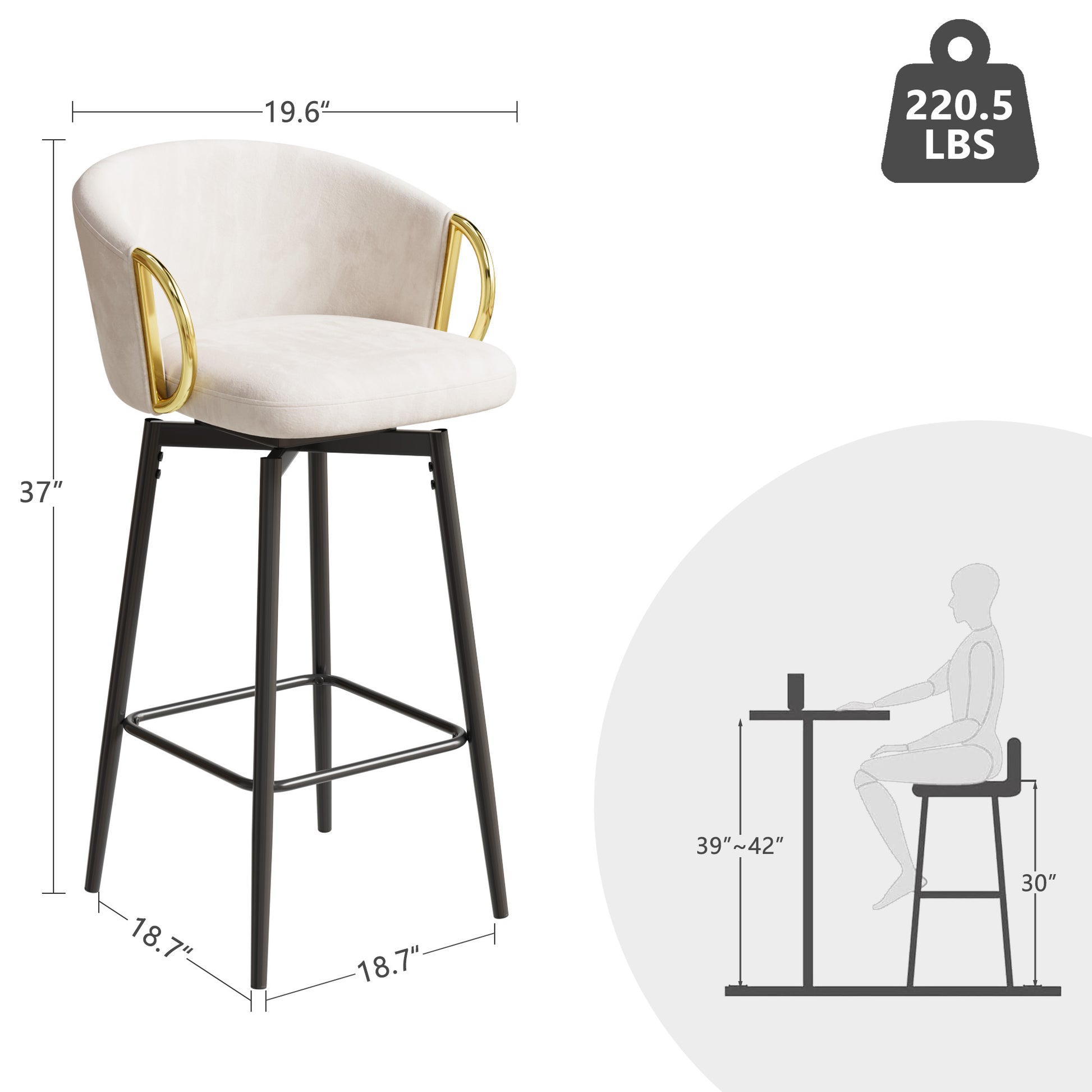 30 Inch Dining Chairs Set Of 2 Modern Style 360 Swivel Bar Chairs With Simple Design, Comfortable High Stools, And Flexible Dining Chairs Suitable For Bars, Restaurants,Velvet Bar Chair Beige30 Inch