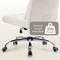 Armless Fabric Office Desk Chair With Wheels, Criss Cross Legged Wide Seat Chair, Modern Home Office Chair With Lumbar Pillow, Comfy Computer Task Chair For Small Space, Vanity Chair For Women, Girls Beige Memory Foam Cotton Textile