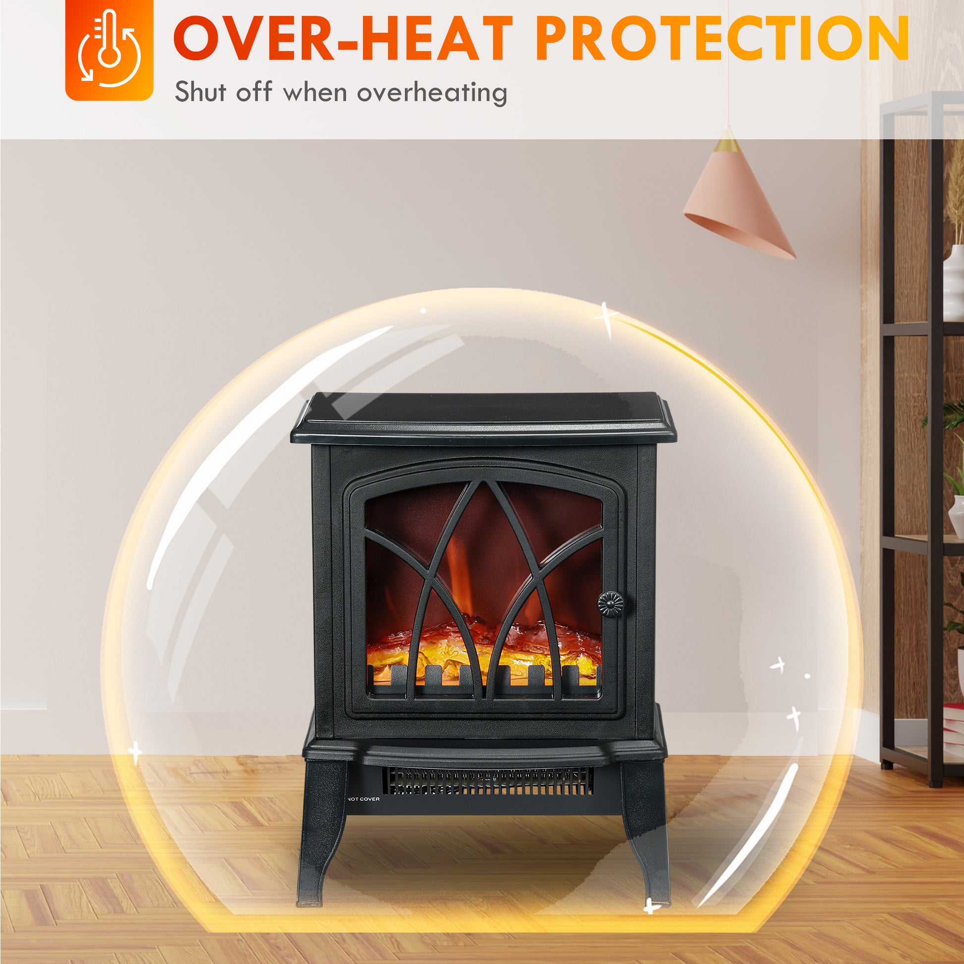 Homcom Electric Fireplace Stove, 18" Freestanding Fireplace Heater With Realistic Flame, Overheating Protection, Portable, 750W 1500W, Black Black Plastic