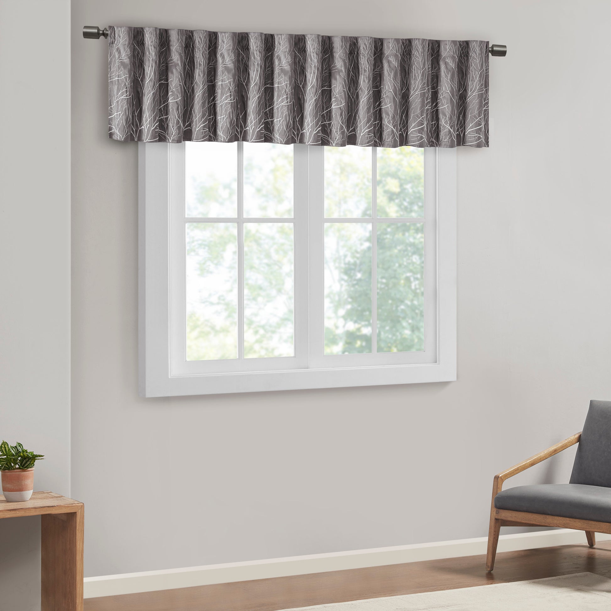 Faux Silk Embroidered Window Valance Grey 50X18" Grey Polyester